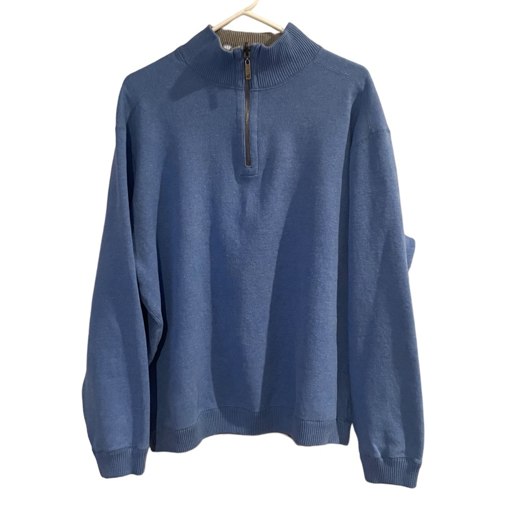 Caribbean Joe Mens 1/4 Zip Blue Cotton Sweater shirt sz. XL